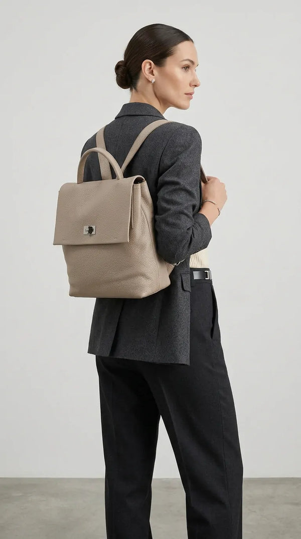 Tommassini - Zaino  / Borsa 2n1 eco pelle multi tasche donna zainetto passeggio comodo moda pera
