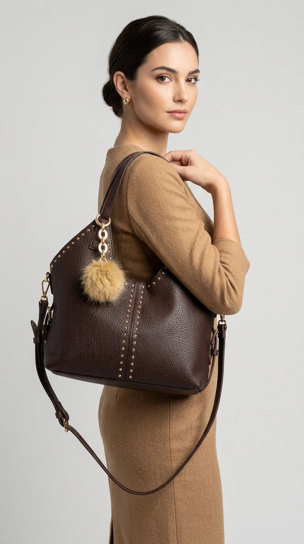 PODRI - Borsa a Spalla Donna simil Pelle Morbida Borsa shopping sacco hobo Grande borchie chiodi