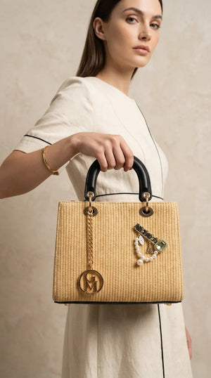 Iconica - Borsa bauletto spalla paglia effetto raffia sintetica tracolla simil pelle