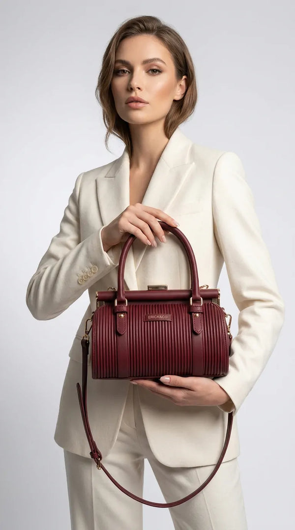 Erick&Co - Borsa Donna bauletto borsetta bag Casual rigido simil pelle plissettata trapuntata