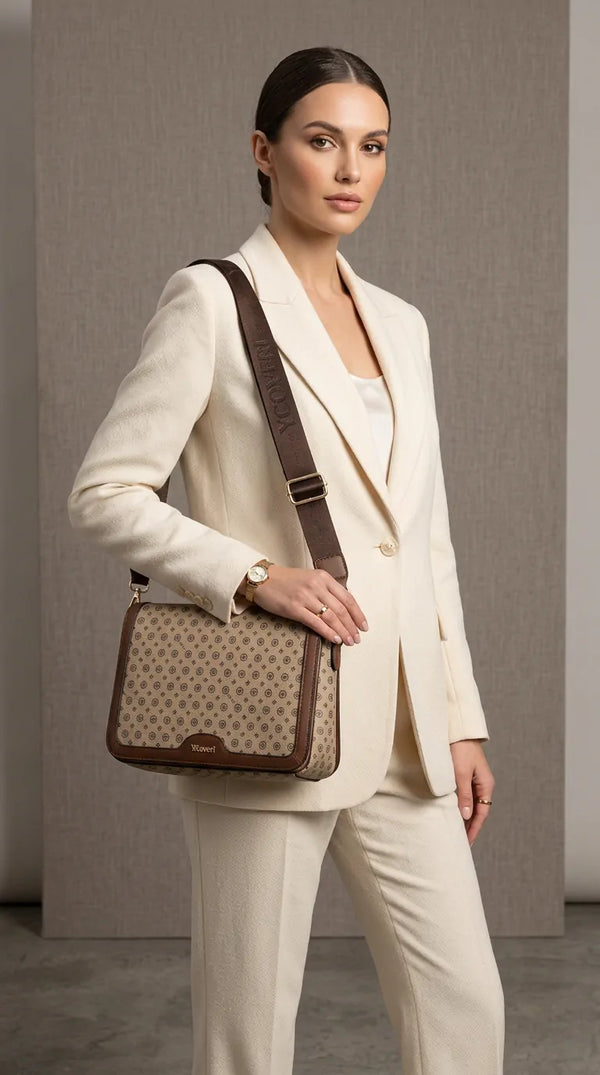 YYcoveri - Borsa firmata zip cerniere logata tracolla donna logo zip tracolla fantasia multi tasche platta