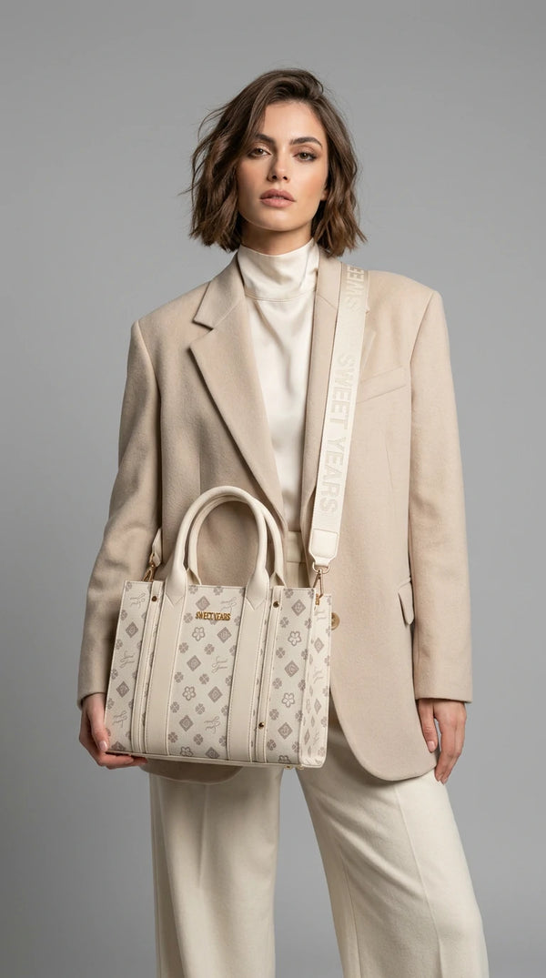 Sweet Years - Borsa firmata donna spalla a tracolla simil pelle nuova fantasia logo tote bag logata