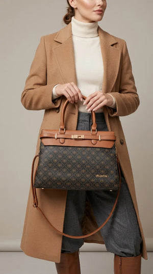 Valentini Gino - Borsa Donna grande tote bag Casual fantasia logata logo bauletto rigido vintage