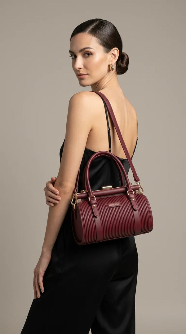 Erick&Co - Borsa Donna bauletto borsetta bag Casual rigido simil pelle plissettata trapuntata