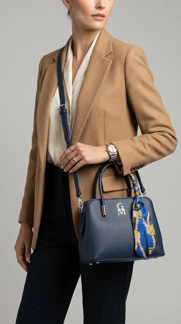 Nichitta - Borsa firmata GYOIAMEA borsetta bauletto con foulard tracolla a mani donna grande simil pelle venata
