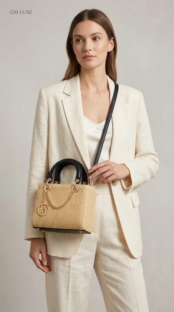 Iconica - Borsa bauletto spalla paglia effetto raffia sintetica tracolla simil pelle