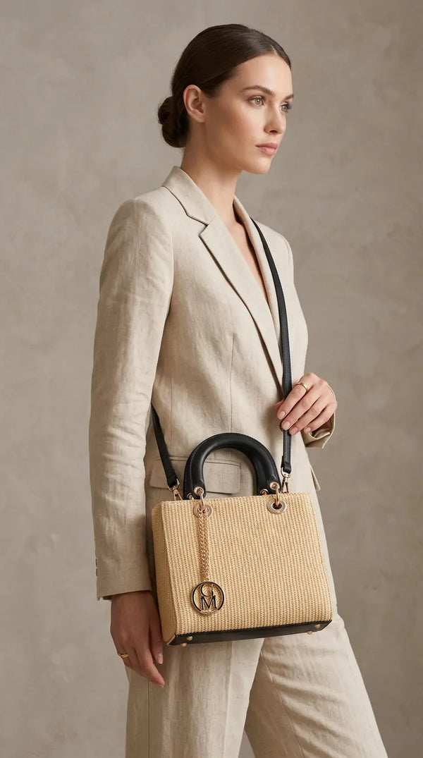 Iconica - Borsa bauletto spalla paglia effetto raffia sintetica tracolla simil pelle