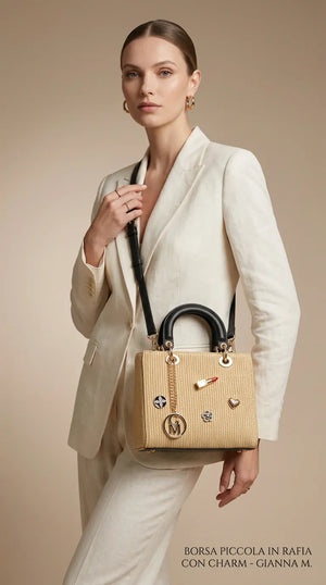Iconica - Borsa bauletto spalla paglia effetto raffia sintetica tracolla simil pelle