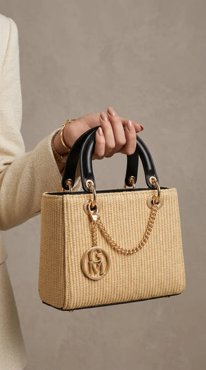 Iconica - Borsa bauletto spalla paglia effetto raffia sintetica tracolla simil pelle
