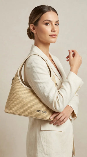 Sweet Years - Borsa mezzaluna hobo spalla paglia effetto raffia sintetica intrecciata simil pelle