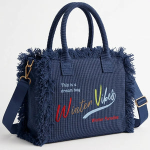 La Minerva velluto  - Borsa bauletto morbido tessuto effetto velluto trapuntato scritta WINTER VIBES