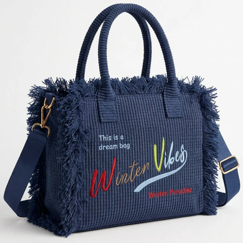 La Minerva velluto  - Borsa bauletto morbido tessuto effetto velluto trapuntato scritta WINTER VIBES