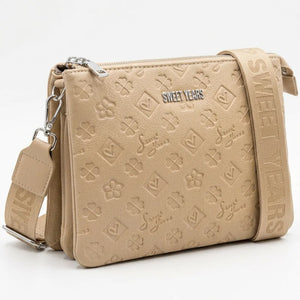 Sweet Years - Borsa multitasche firmata capiente giornaliera elegante 3 zip 2026 simil pelle pressata logata logo 3d