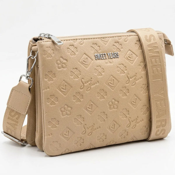 Sweet Years - Borsa multitasche firmata capiente giornaliera elegante 3 zip 2026 simil pelle pressata logata logo 3d