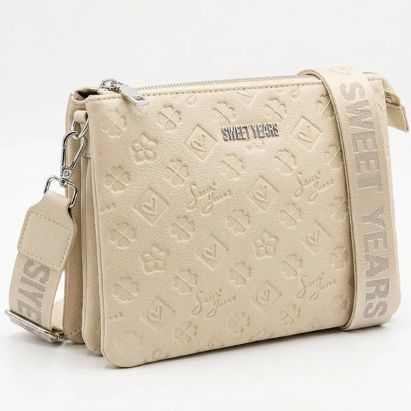 Sweet Years - Borsa multitasche firmata capiente giornaliera elegante 3 zip 2026 simil pelle pressata logata logo 3d