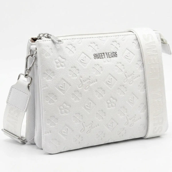 Sweet Years - Borsa multitasche firmata capiente giornaliera elegante 3 zip 2026 simil pelle pressata logata logo 3d