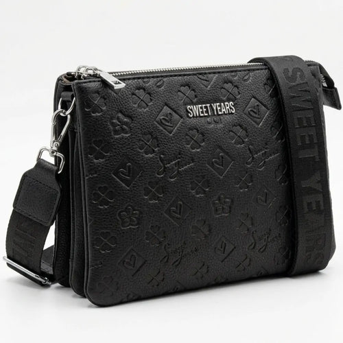 Sweet Years - Borsa multitasche firmata capiente giornaliera elegante 3 zip 2026 simil pelle pressata logata logo 3d