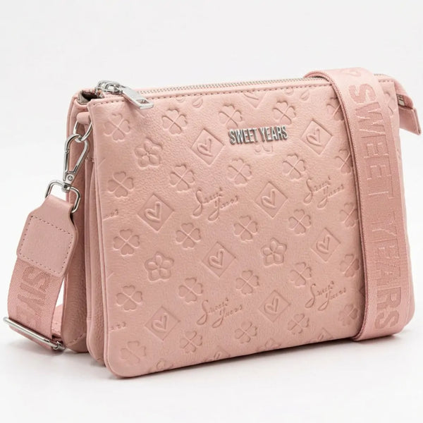 Sweet Years - Borsa multitasche firmata capiente giornaliera elegante 3 zip 2026 simil pelle pressata logata logo 3d