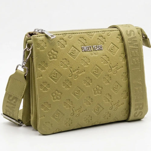 Sweet Years - Borsa multitasche firmata capiente giornaliera elegante 3 zip 2026 simil pelle pressata logata logo 3d