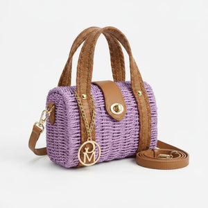 Borsa Bauletto con logo GYOIAMEA "Oblo" da Donna In Paglia Rigida con Tracolla Borsetta Estiva a Mano