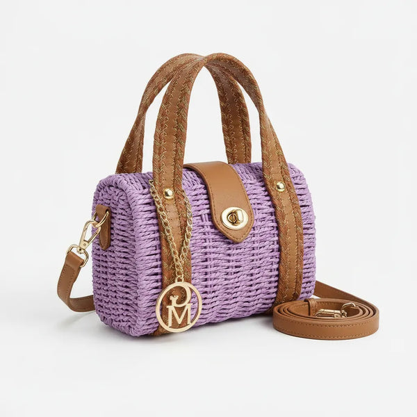 Borsa Bauletto con logo GYOIAMEA "Oblo" da Donna In Paglia Rigida con Tracolla Borsetta Estiva a Mano
