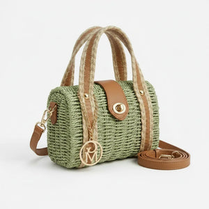 Borsa Bauletto con logo GYOIAMEA "Oblo" da Donna In Paglia Rigida con Tracolla Borsetta Estiva a Mano