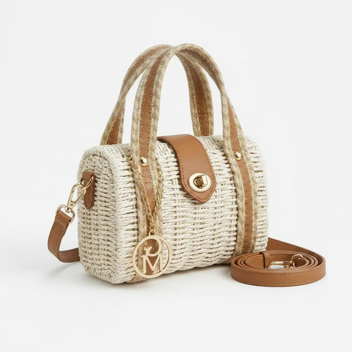 Borsa Bauletto con logo GYOIAMEA "Oblo" da Donna In Paglia Rigida con Tracolla Borsetta Estiva a Mano