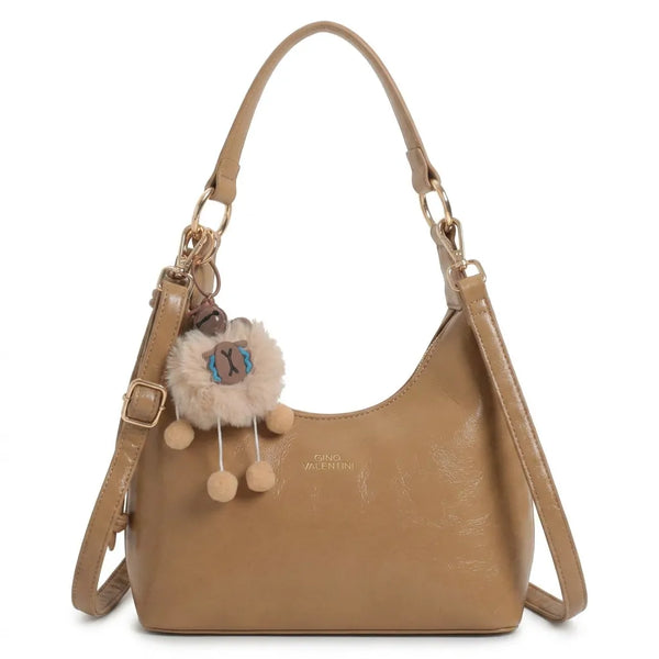 Valentini Gino - Borsa spalla nuova Donna mezzaluna con pupazzo e tracolla piccola passeggio