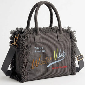 La Minerva velluto  - Borsa bauletto morbido tessuto effetto velluto trapuntato scritta WINTER VIBES