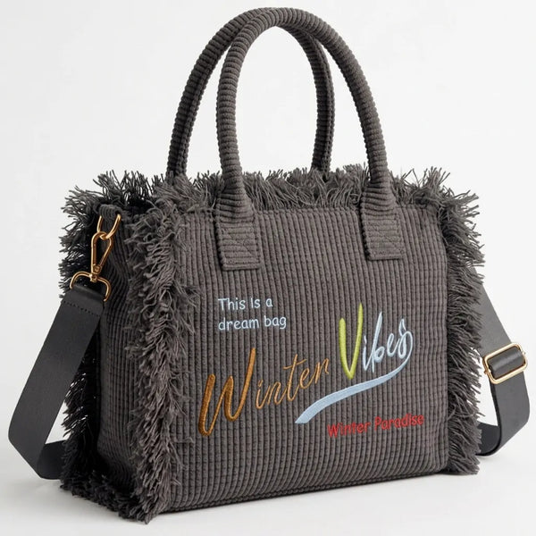 La Minerva velluto  - Borsa bauletto morbido tessuto effetto velluto trapuntato scritta WINTER VIBES