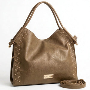CHARRO - Borsa a Spalla Donna simil Pelle sacco borchie borchiata manici con nodo