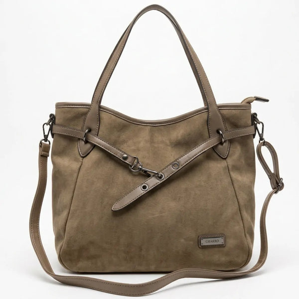 CHARRO - Borsa a Spalla Donna simil Pelle shopping effetto opaco camoscio con tracolla scamosciata