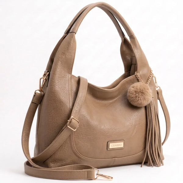 CHARRO - Borsa a Spalla Donna simil Pelle sacco con pon pon con tracolla capiente