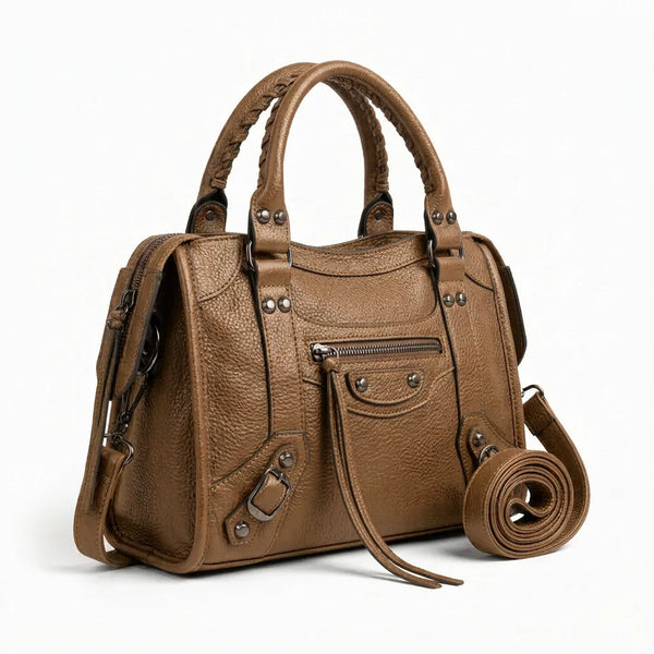 Borsa borsetta a bauletto biker zip borchie ciondolo donna sportiva rigida