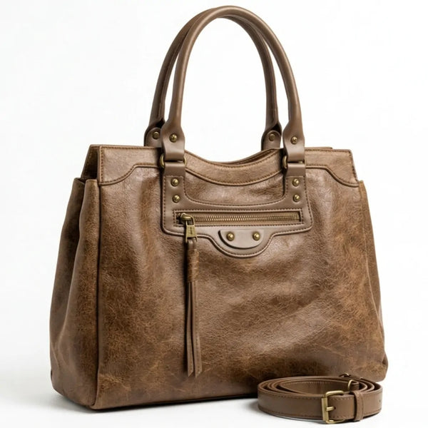 Tommasini - Borsa a bauletto biker cerniera ciondolo donna elegante rigida vintage