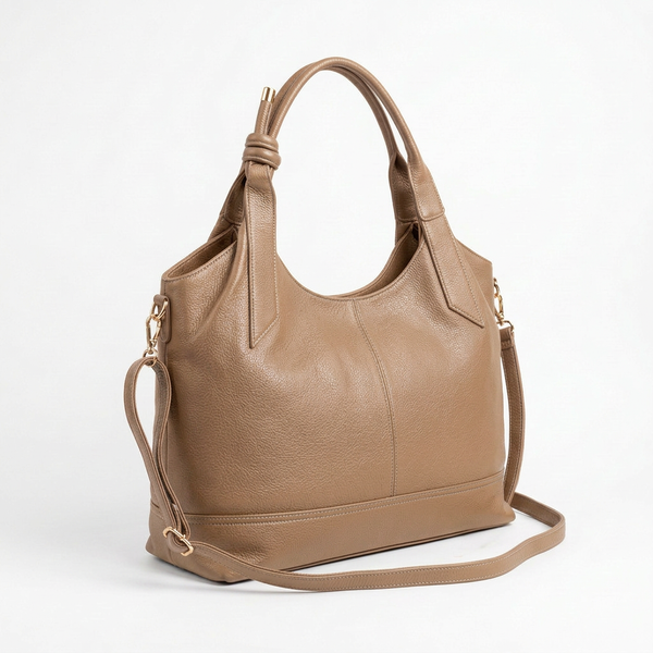 Borsa donna arrotondata con manici intrecciati e tracolla con nodo