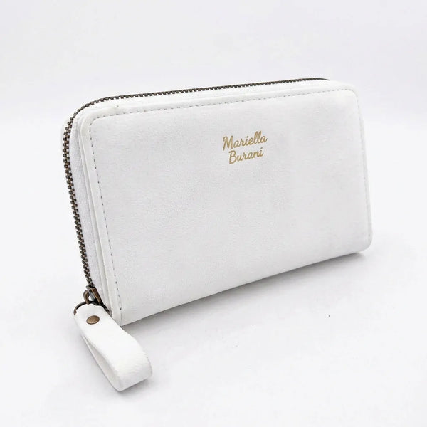 Mariella Burani - portafoglio 1 zip firmato donna con scatola porta carte donna novità simil pelle camoscio scamosciata idea regalo