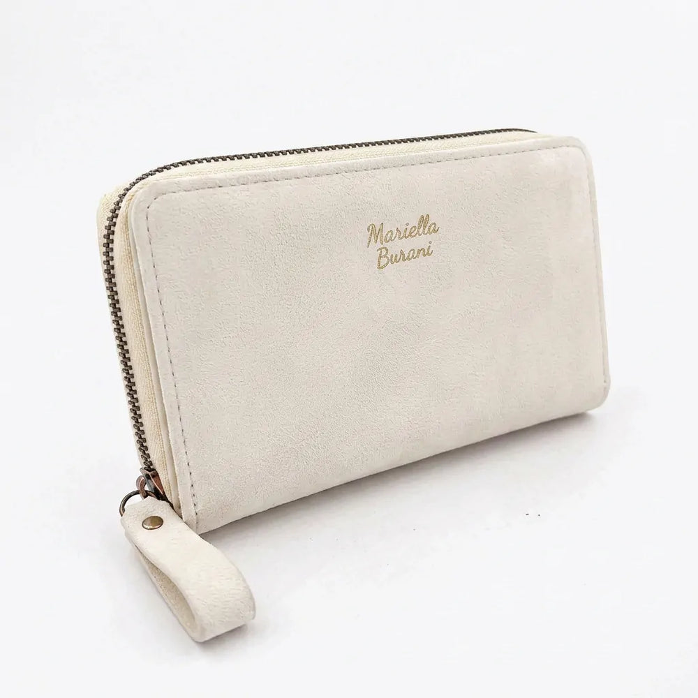 Mariella Burani - portafoglio 1 zip firmato donna con scatola porta carte donna novità simil pelle camoscio scamosciata idea regalo