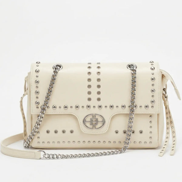 L'Ammucciata -Borsa borsetta pattina borchie sportiva Tracolla in simil pelle venata catena borchiata sportiva