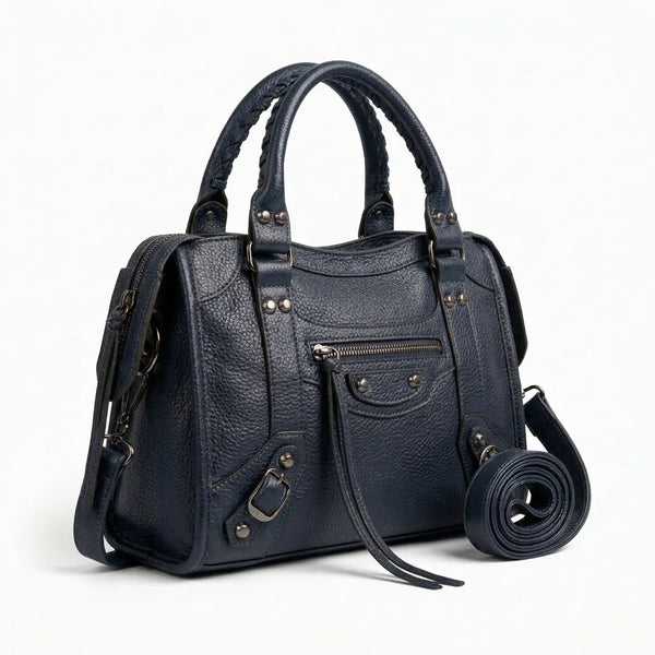 Borsa borsetta a bauletto biker zip borchie ciondolo donna sportiva rigida