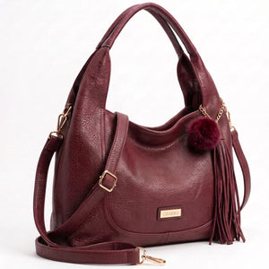 CHARRO - Borsa a Spalla Donna simil Pelle sacco con pon pon con tracolla capiente