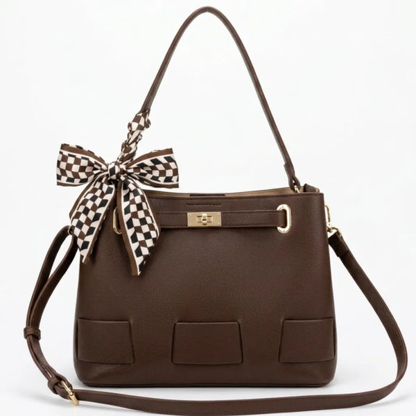 Foulardina - Borsa secchio con foulard Donna Modello Hobo Casual con Dettagli Dorati trapezoidale