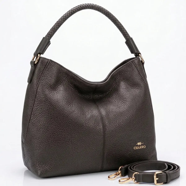 CHARRO - Borsa a Spalla Donna Beige in Pelle Morbida Borsa Hobo Grande con Tracolla monomanico