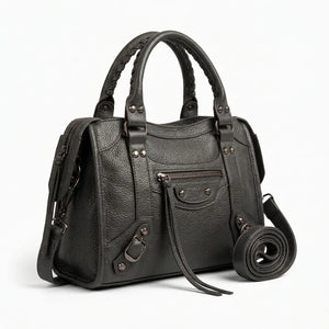 Borsa borsetta a bauletto biker zip borchie ciondolo donna sportiva rigida