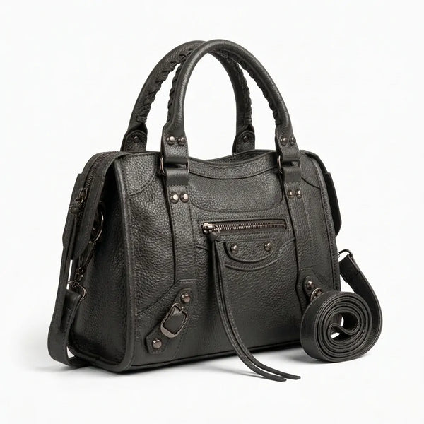Borsa borsetta a bauletto biker zip borchie ciondolo donna sportiva rigida