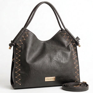 CHARRO - Borsa a Spalla Donna simil Pelle sacco borchie borchiata manici con nodo
