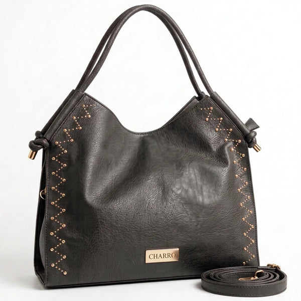 CHARRO - Borsa a Spalla Donna simil Pelle sacco borchie borchiata manici con nodo