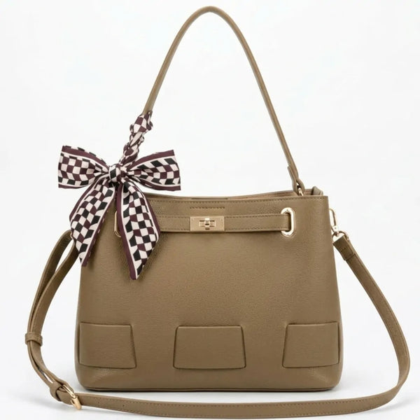 Foulardina - Borsa secchio con foulard Donna Modello Hobo Casual con Dettagli Dorati trapezoidale