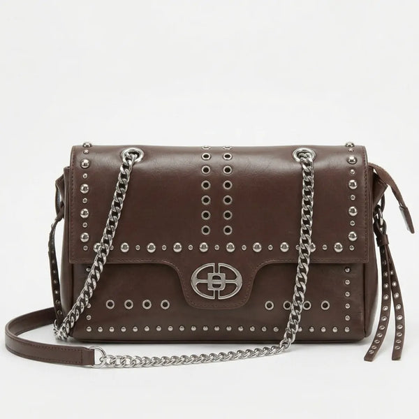 L'Ammucciata -Borsa borsetta pattina borchie sportiva Tracolla in simil pelle venata catena borchiata sportiva