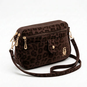 La Lion - Borsa borsetta donna a tracolla firmata gyoiamea nuova 5 tasche zip fantasia leopardata